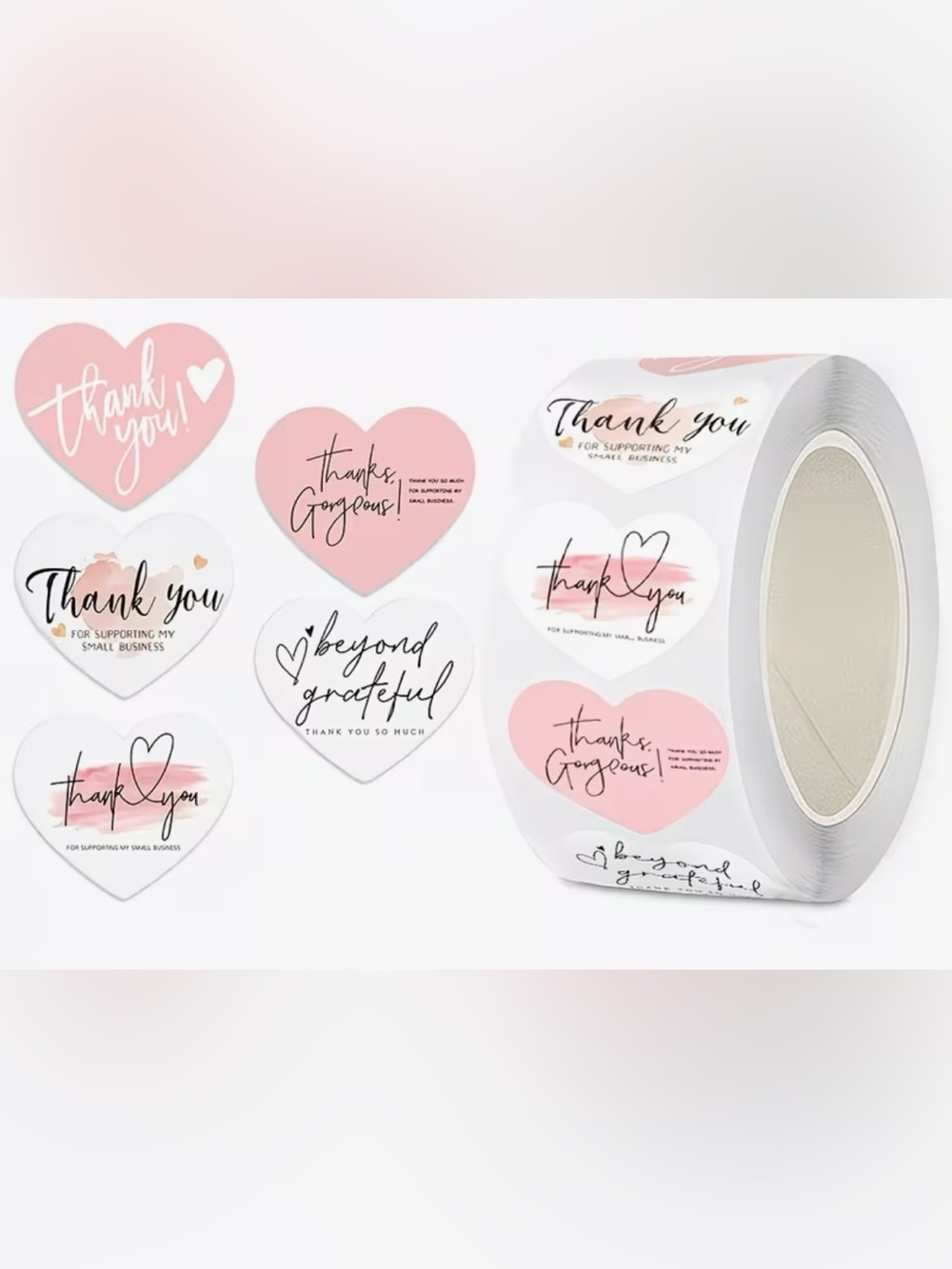Set of 75 Heart Thank You Stickers and Matching Cards